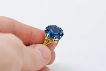 Anneau Saphir Or jaune 14 carats Style vintage vrc073y